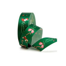 Gold foil logo printed green red yellow polyester gift box packaging Christmas ribbons